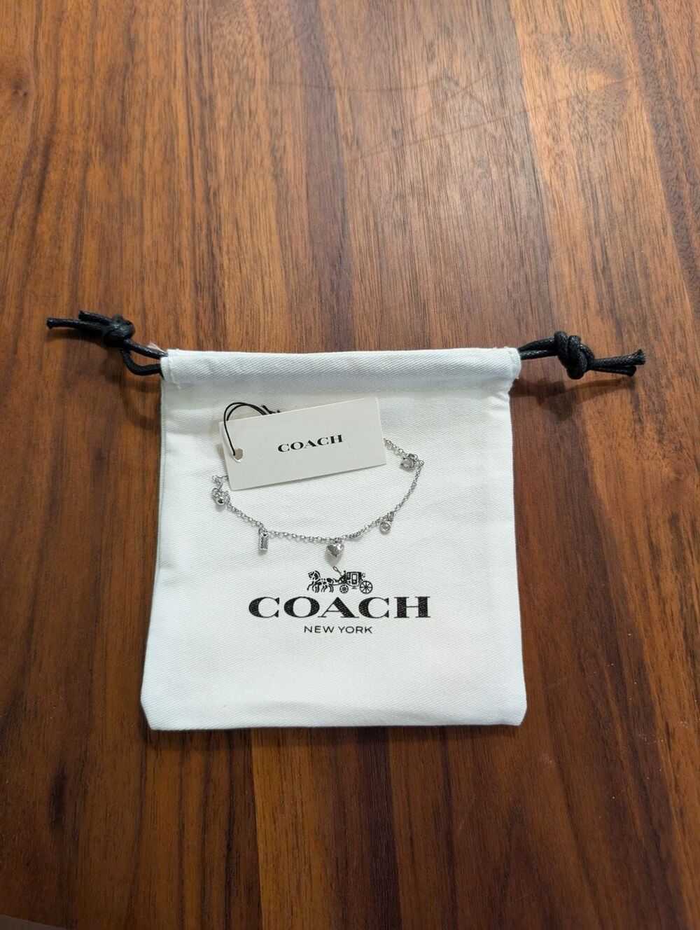 Coach Women's Small Silver Elegant Designer Heart Charm Bracelet NWT